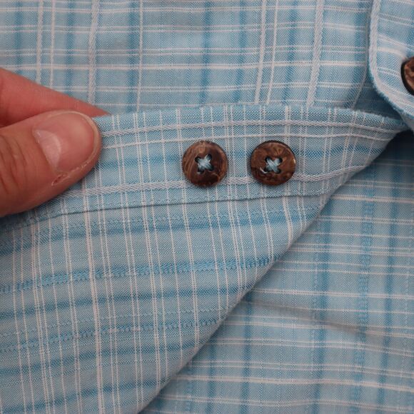 Moda Campia Shirt Mens M Blue check Short Sleeve Buttons Pocket Hawaiian - Picture 10 of 16